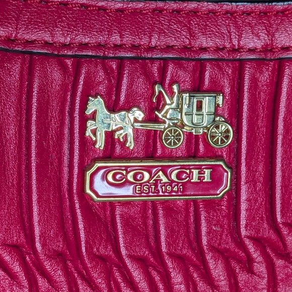Coach Madison Large Pleated Gathered Red Pink Leather Shoulder Bag Satchel 21281 - Picture 13 of 16